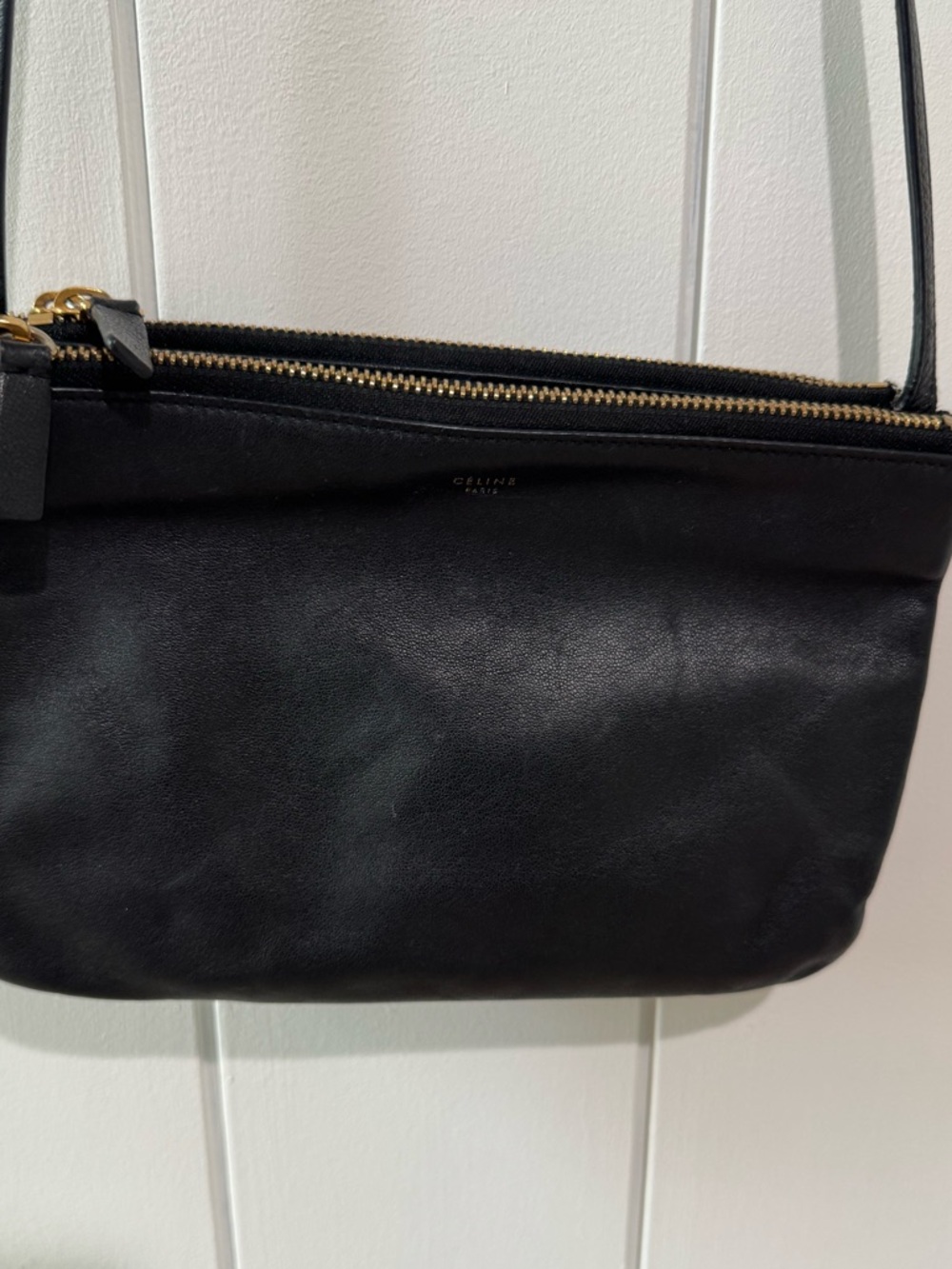 Celine Black Leather Small Trio Crossbody Bag with Gold Hardware